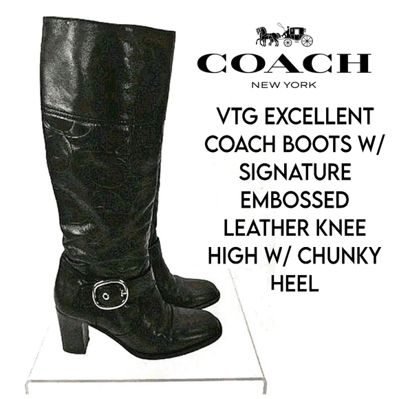 COACH Signature leather chunky heel boots 😍Rare HTF zipper - Picture 7 of 12